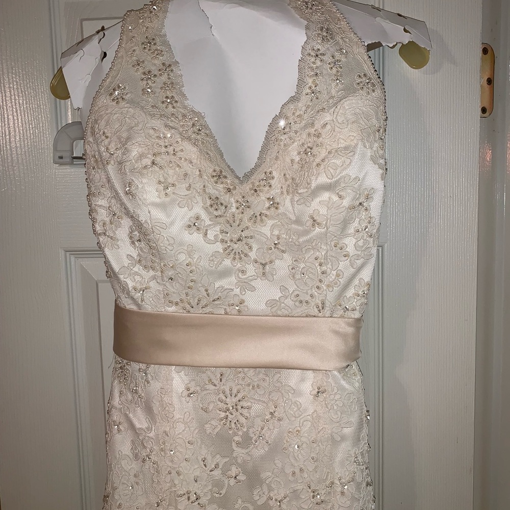 Lace Beaded Mermaid Wedding Gown with train